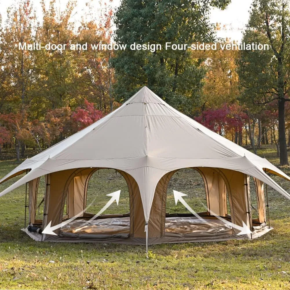 Teepee Cotton Tent Pyramid Yurt Tent Multi-PersoFamily Glamping Tent Double Layer Large Waterproof Tipi Tents for 8-10 Person Beautiful Scenery