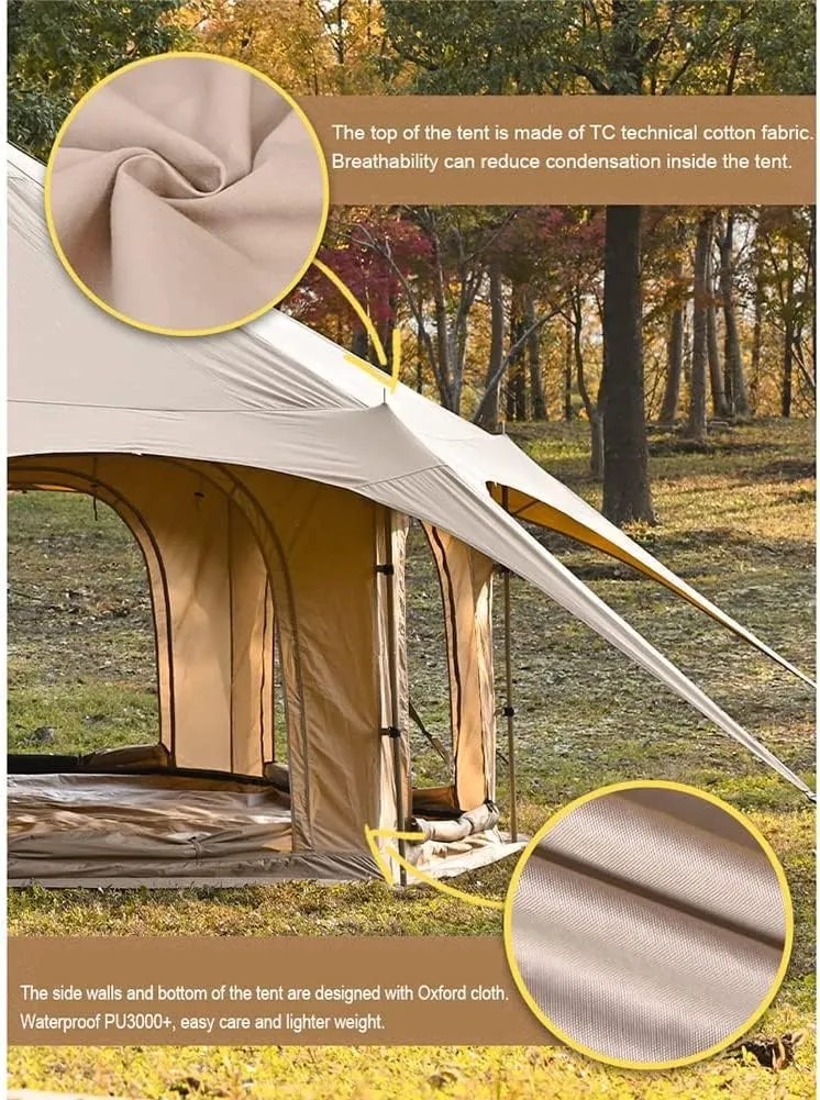 Teepee Cotton Tent Pyramid Yurt Tent Multi-PersoFamily Glamping Tent Double Layer Large Waterproof Tipi Tents for 8-10 Person Beautiful Scenery