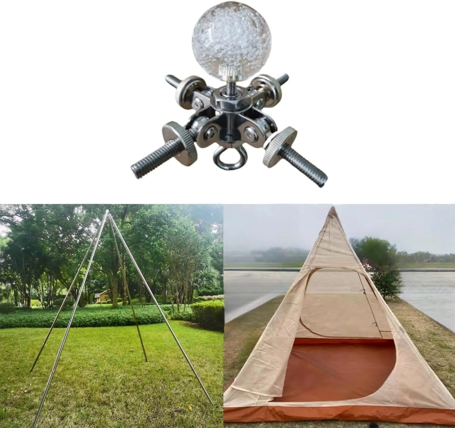 Tent Pole Connector Roof Center Bracket Steel 8mm Thread Tent Building Supplies Campfire Frame Pole Connector for Household