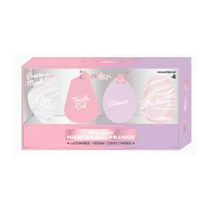 The Crème Shop Next Gen Perfection Makeup Blenders Precious Marbles Collection Makeup Sponge Set, Edge, Tripple, Classic, & Percision Cut Beauty Blender Sponge - Pink & Purple (Set of 4)
