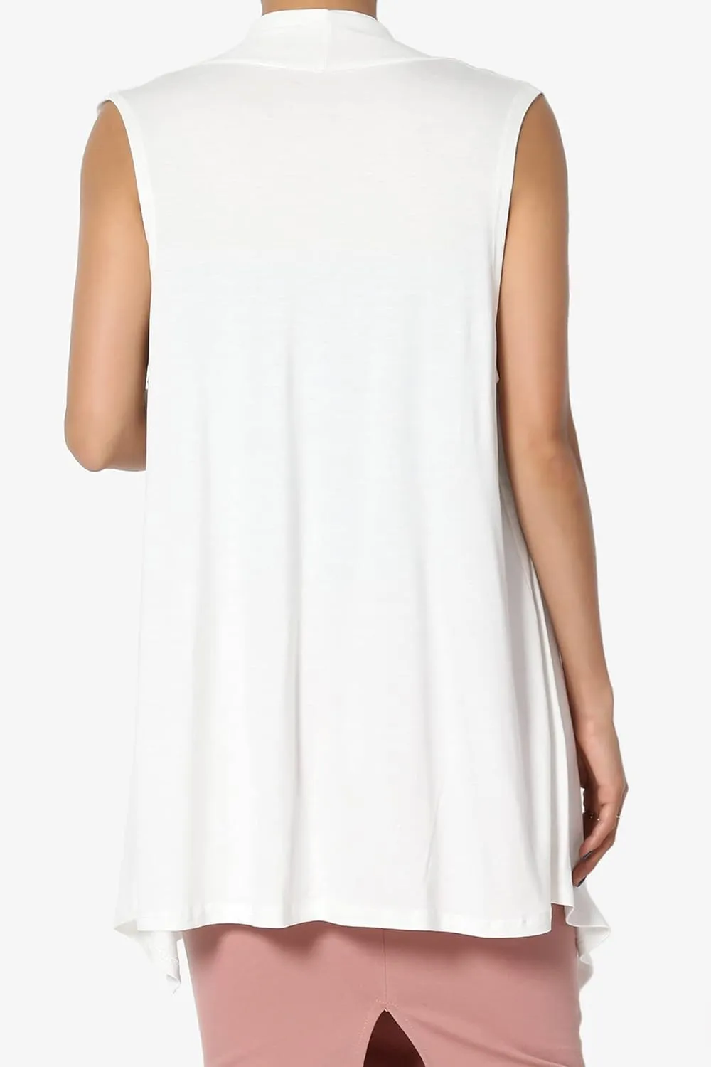 TheMogan Women's Long Vests Sleeveless Draped Lightweight Open Front Cardigan