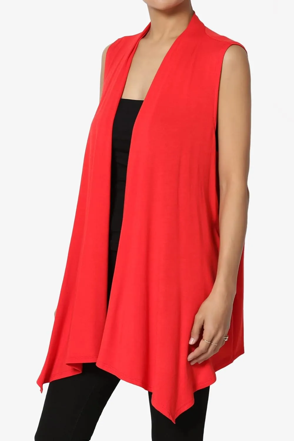 TheMogan Women's Long Vests Sleeveless Draped Lightweight Open Front Cardigan