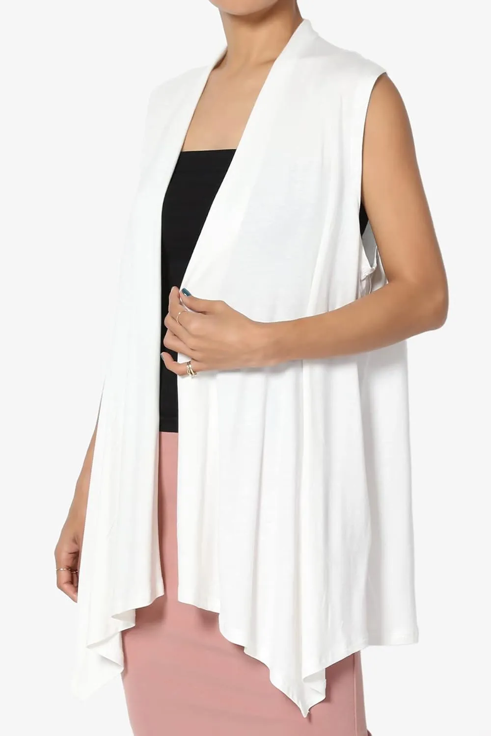 TheMogan Women's Long Vests Sleeveless Draped Lightweight Open Front Cardigan