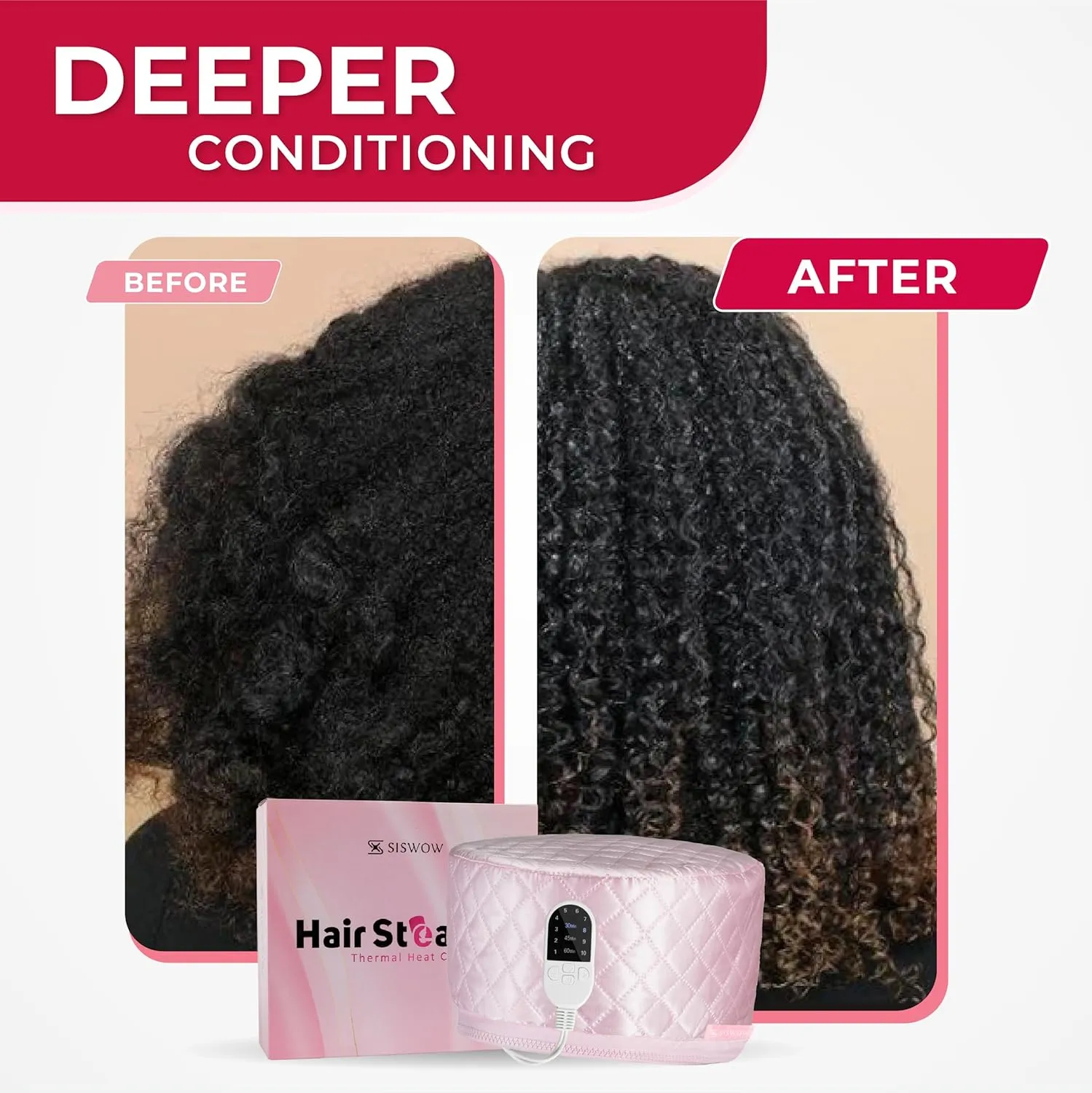 Thermal Steamer Cap for Great Deep Conditioning With 10-level Heat for Natural Black Hair