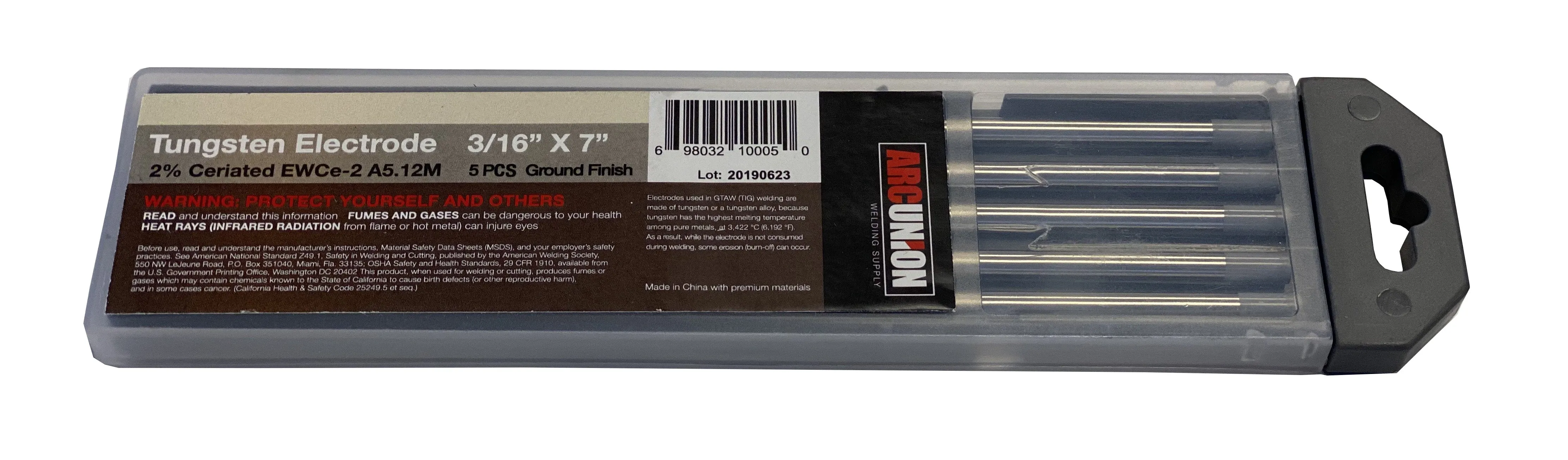 TIG Welding Tungsten Rod Electrodes 2% Ceriated 3/16” x 7” (Grey, WC20) 5PK