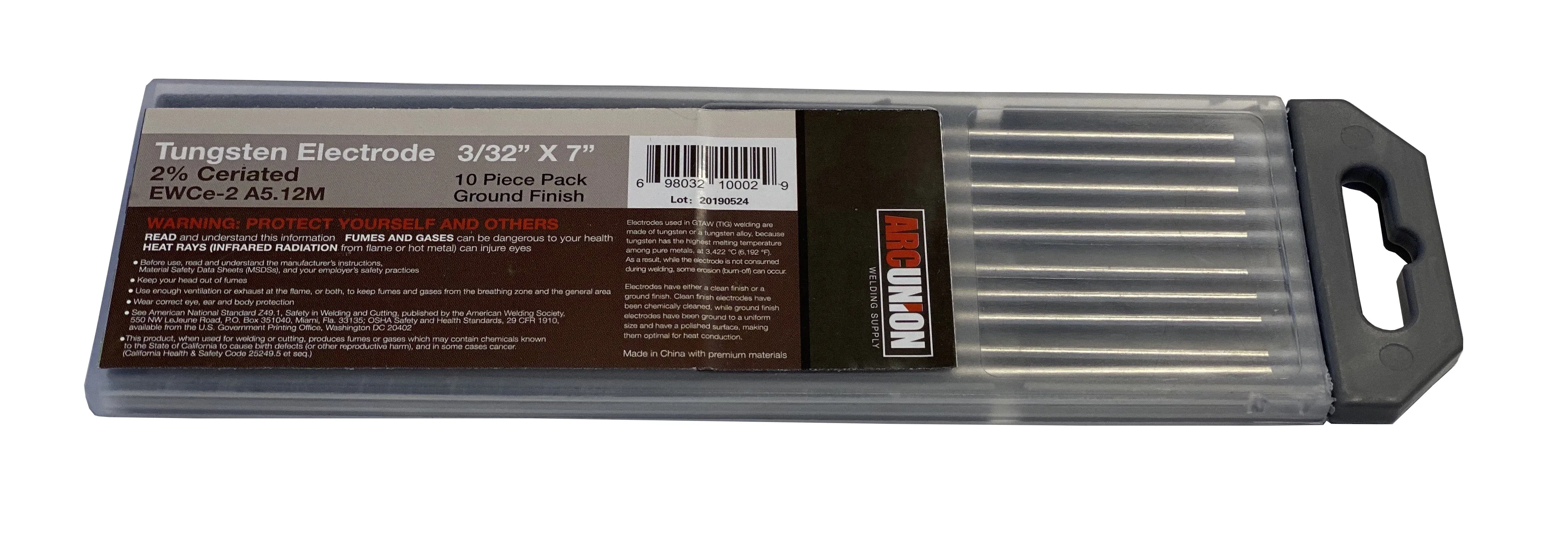 TIG Welding Tungsten Rod Electrodes 2% Ceriated 3/32” x 7” (Grey, WC20) 10PK