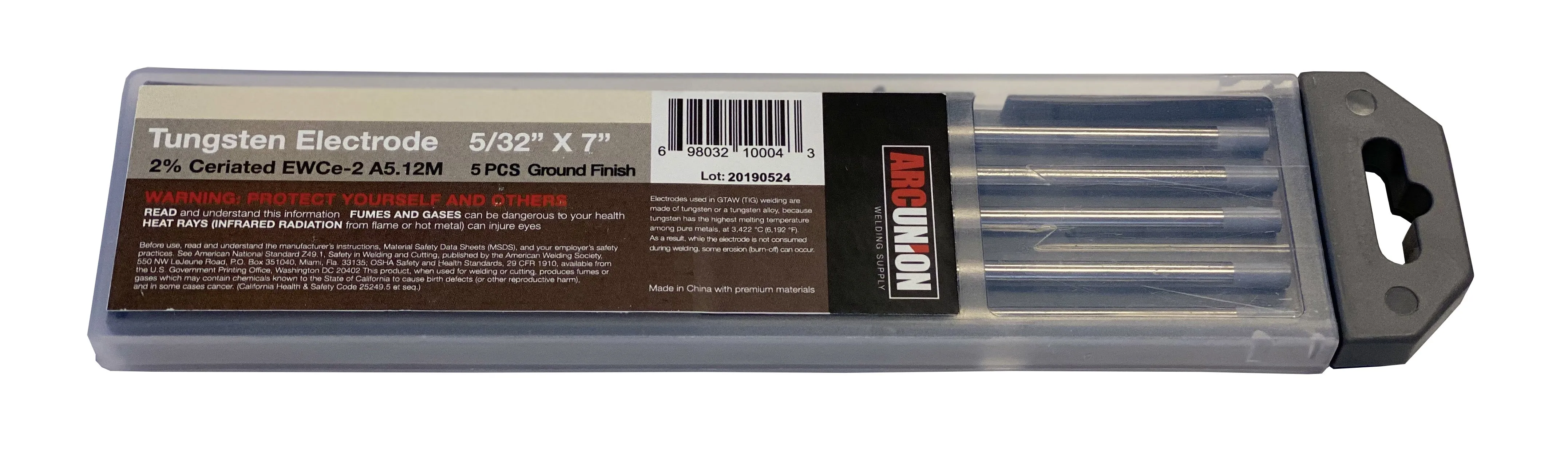 TIG Welding Tungsten Rod Electrodes 2% Ceriated 5/32” x 7” (Grey, WC20) 5PK