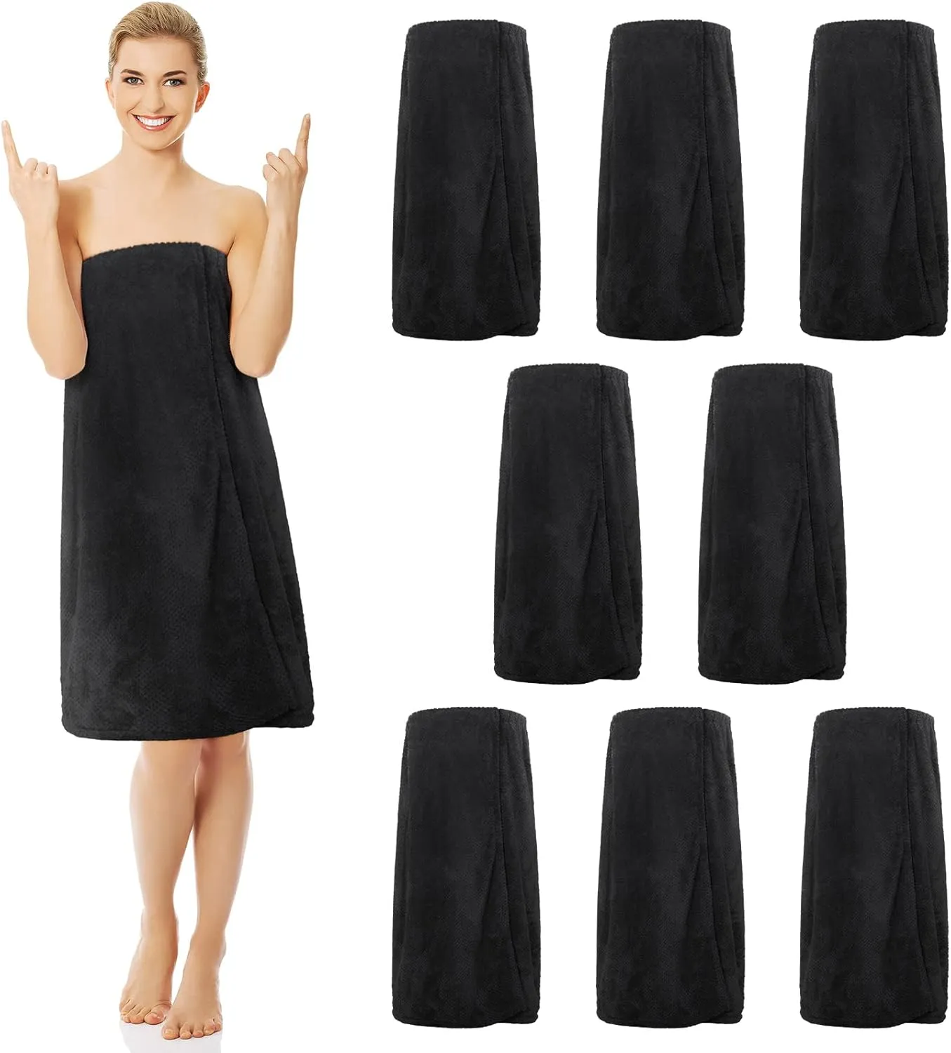 Tigeen 8 Pcs Women's Spa Wraps Lightweight Spa Robes with Adjustable Closure and Elastic Top(Medium,Black)