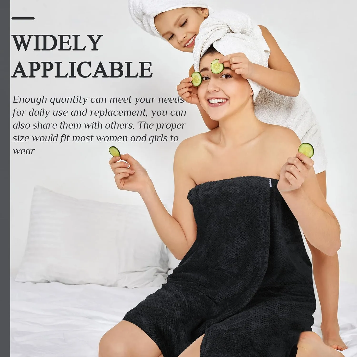 Tigeen 8 Pcs Women's Spa Wraps Lightweight Spa Robes with Adjustable Closure and Elastic Top(Medium,Black)