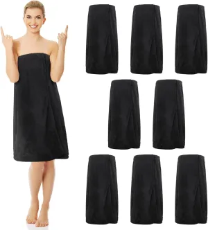 Tigeen 8 Pcs Women's Spa Wraps Lightweight Spa Robes with Adjustable Closure and Elastic Top(Medium,Black)