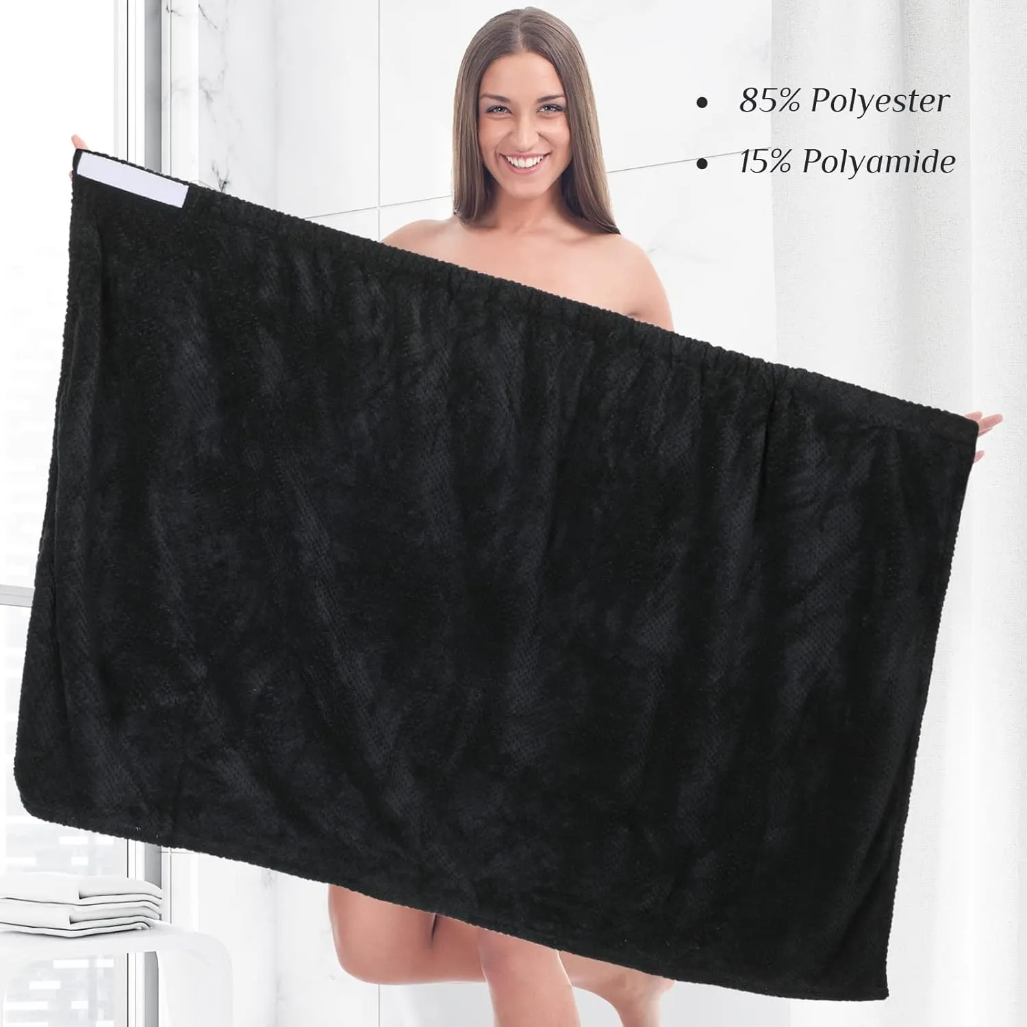 Tigeen 8 Pcs Women's Spa Wraps Lightweight Spa Robes with Adjustable Closure and Elastic Top(Medium,Black)