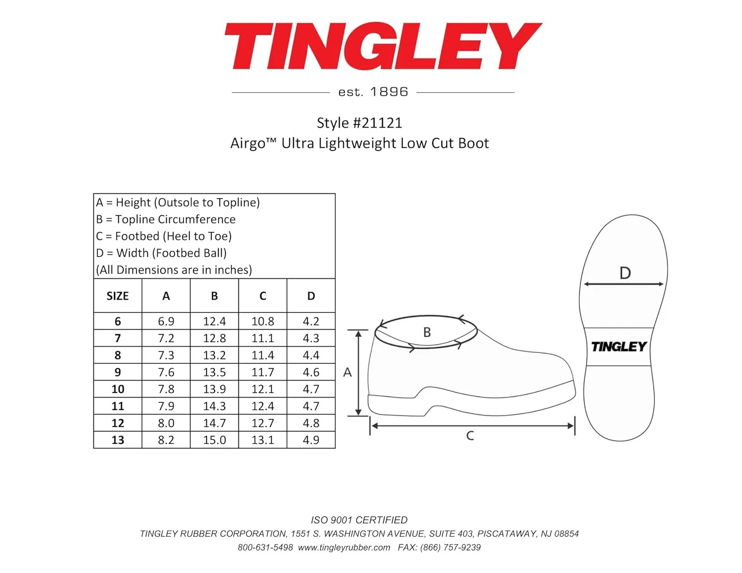 Tingley Airgo 21121 Ultra Lightweight EVA Low Cut Boot with Cleated Outsole, Mens 13, Black