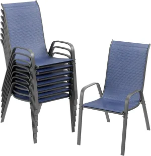TLSUNNY Patio Chairs, Stackable Textilene Outdoor Dining Furniture for All Weather, with 17.7″ Wide Seat & Metal Frame, for Garden, Backyard, Deck, Restaurant, Poolside (Navy Blue, Set of 8)