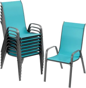 TLSUNNY Patio Chairs, Stackable Textilene Outdoor Dining Furniture for All Weather, with 17.7″ Wide Seat & Metal Frame, for Garden, Backyard, Deck, Restaurant, Poolside (Turquoise Blue, Set of 8)