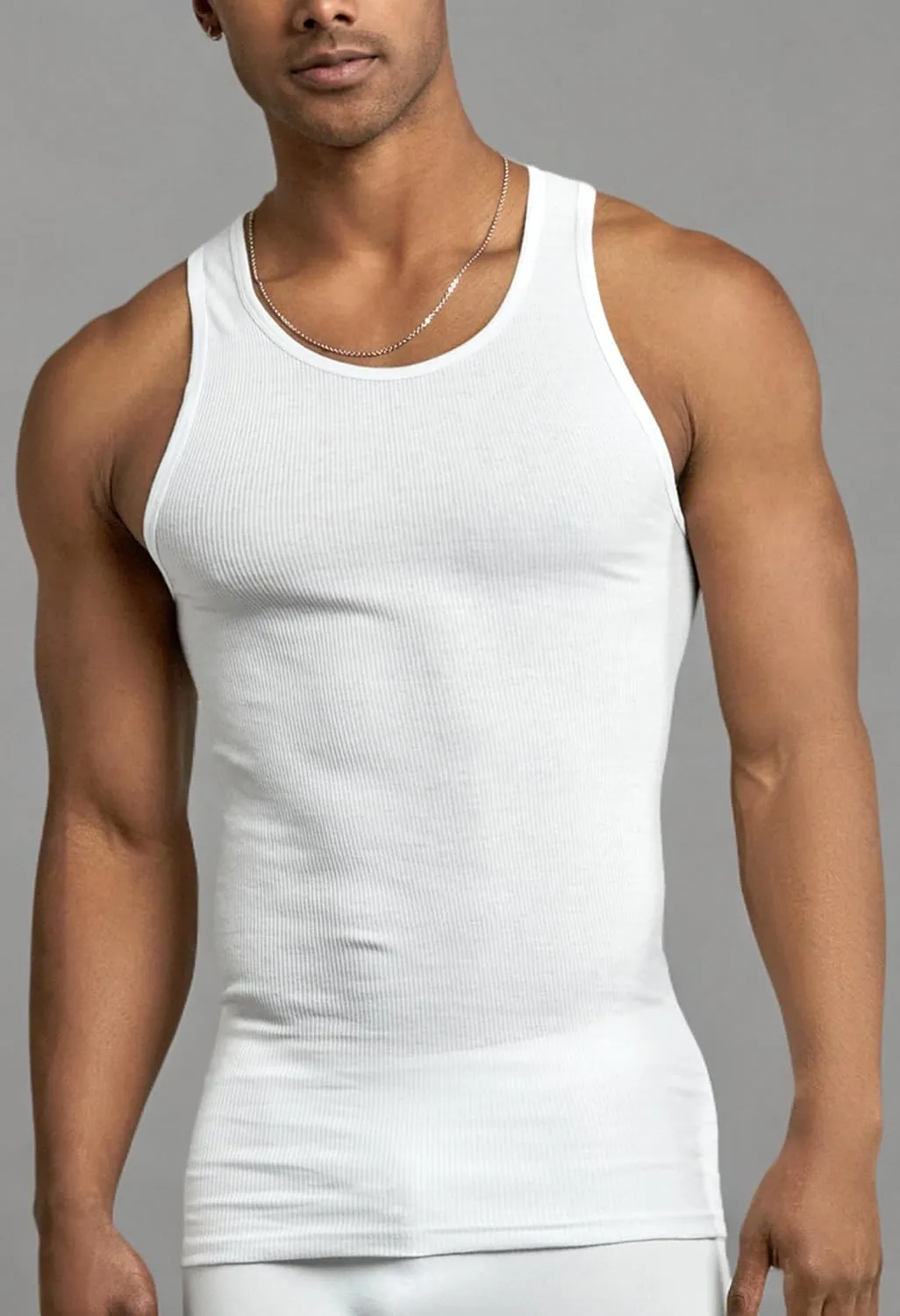ToBeInStyle Men's Pack 100% Preshrunk Cotton Sleeveless Lightweight White Under Tanks