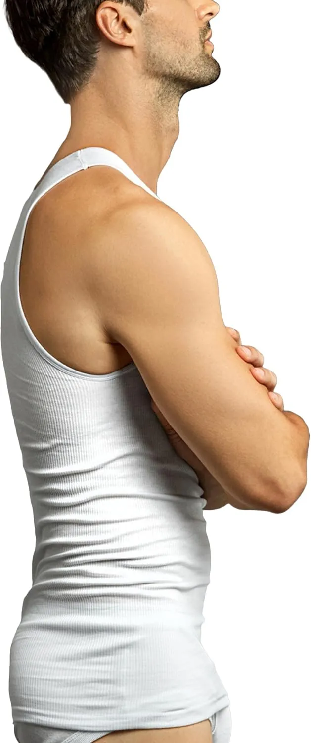 ToBeInStyle Men's Pack 100% Preshrunk Cotton Sleeveless Lightweight White Under Tanks