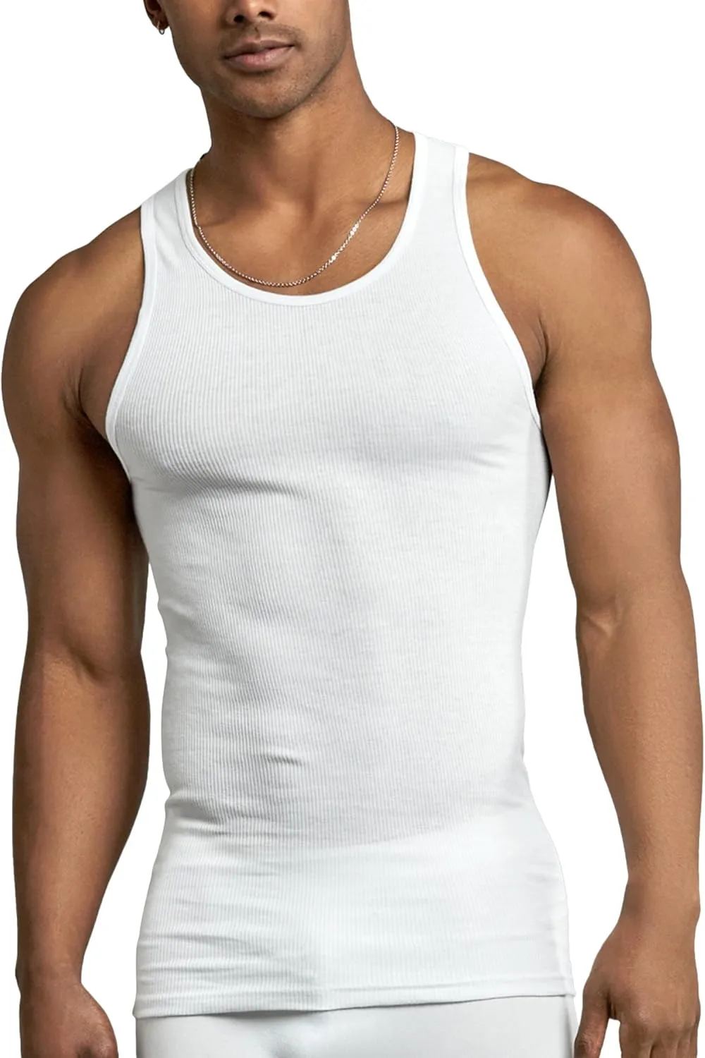 ToBeInStyle Men's Pack 100% Preshrunk Cotton Sleeveless Lightweight White Under Tanks