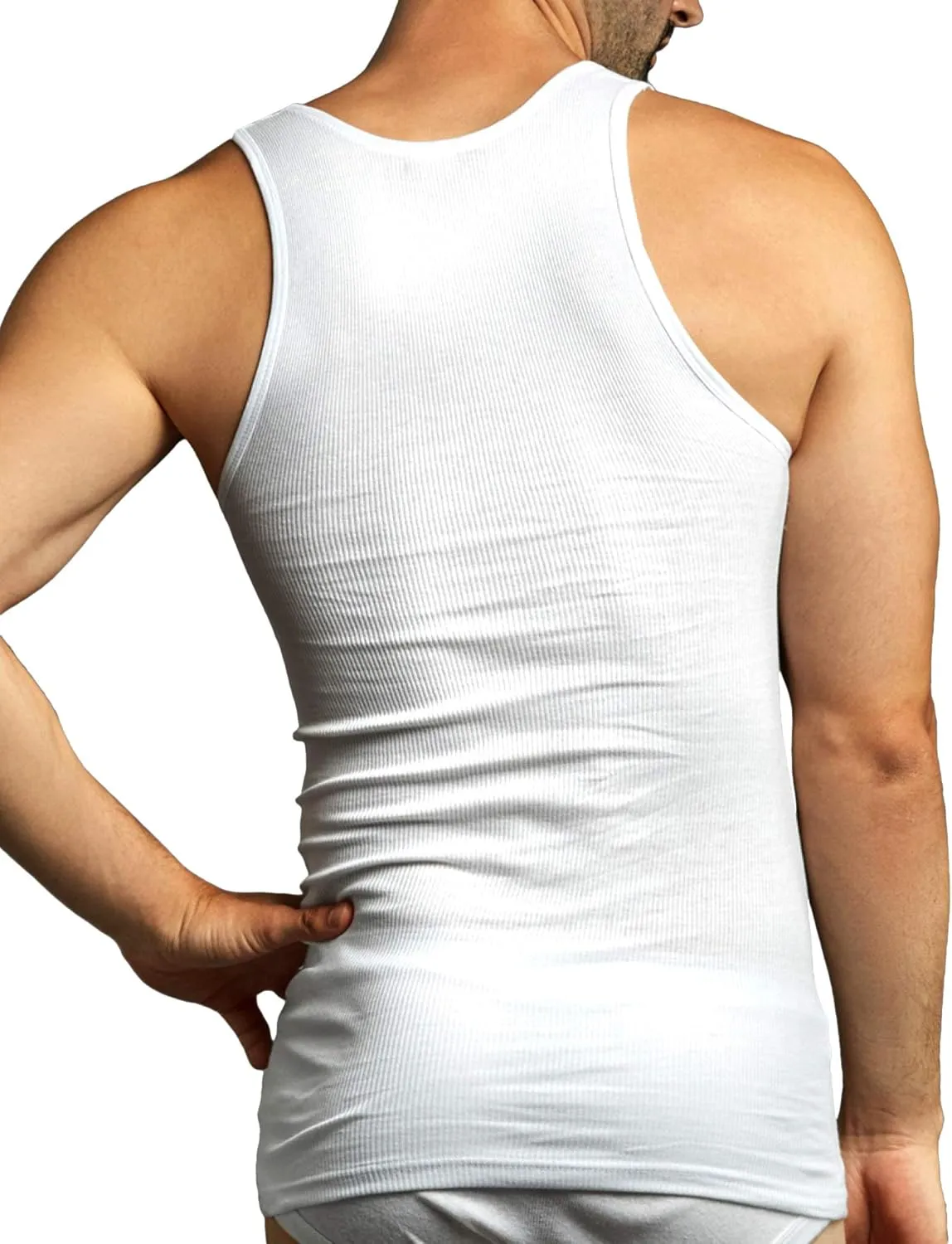 ToBeInStyle Men's Pack 100% Preshrunk Cotton Sleeveless Lightweight White Under Tanks