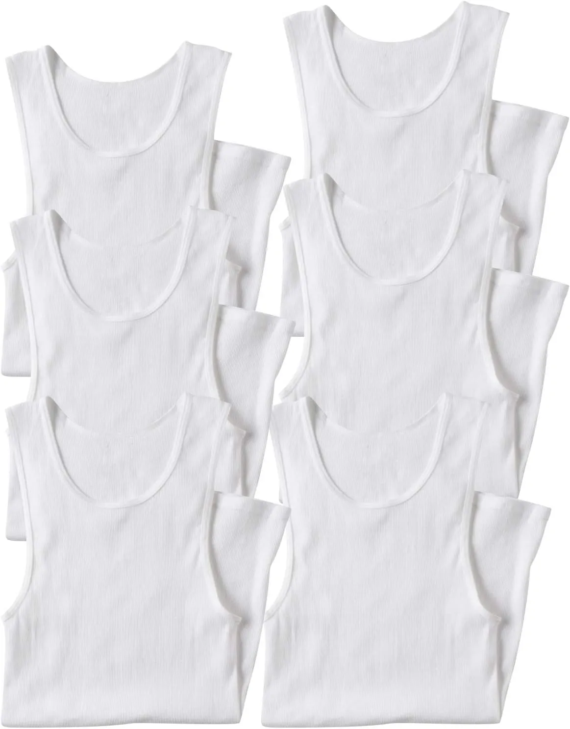 ToBeInStyle Men's Pack 100% Preshrunk Cotton Sleeveless Lightweight White Under Tanks