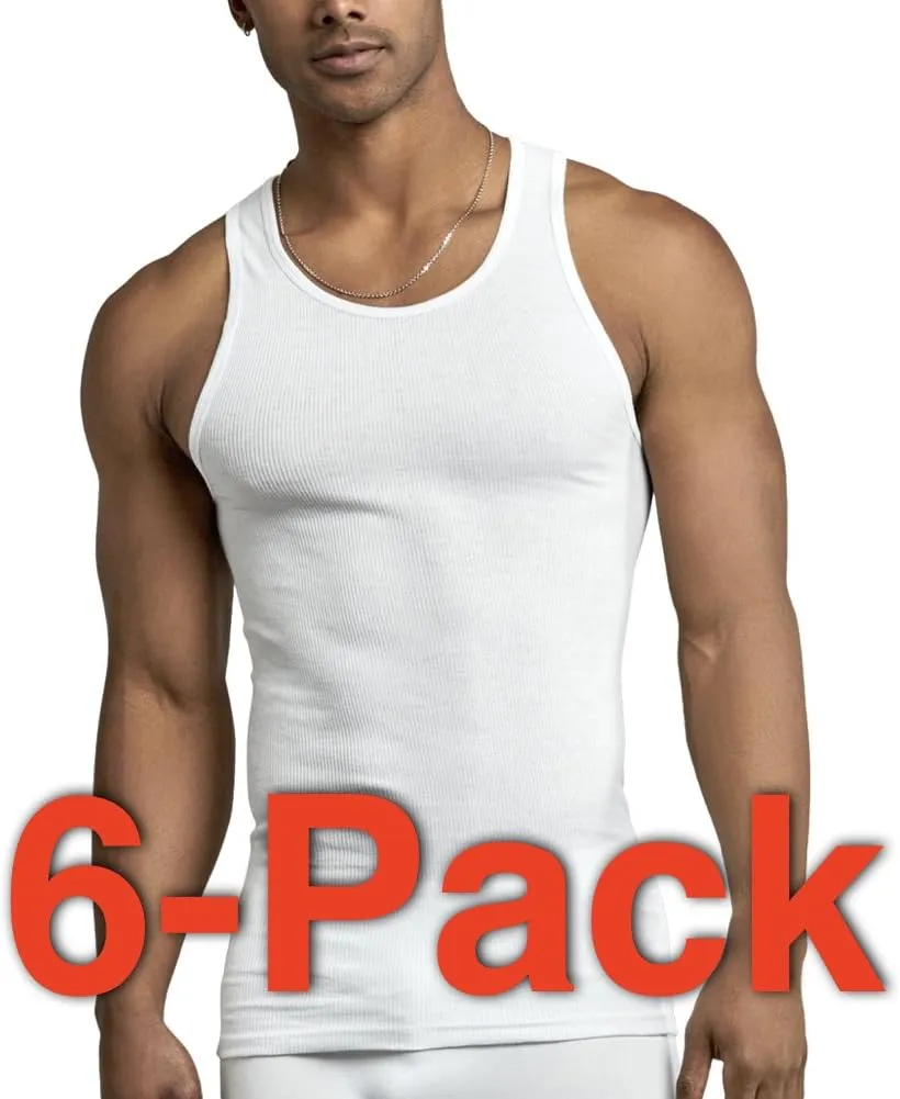 ToBeInStyle Men's Pack 100% Preshrunk Cotton Sleeveless Lightweight White Under Tanks