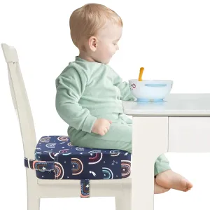 Toddler Booster Seat for Dining Table, Portable Kids Toddler Booster Seat for Table, Increasing Booster Cushion with Adjustable Straps, Easy Cleaning Detachable Portable Travel Booster (Blue-Rainbow)