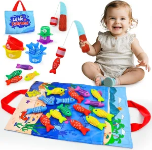 Toddler Toys for 1  Year Old - Montessori Sorting & Stacking Toys - 10 in 1 Cloth Fishing Game - Number Counting, Color Sorting, Shape Learning - Perfect Birthday Xmas Gifts for 6  Month Old