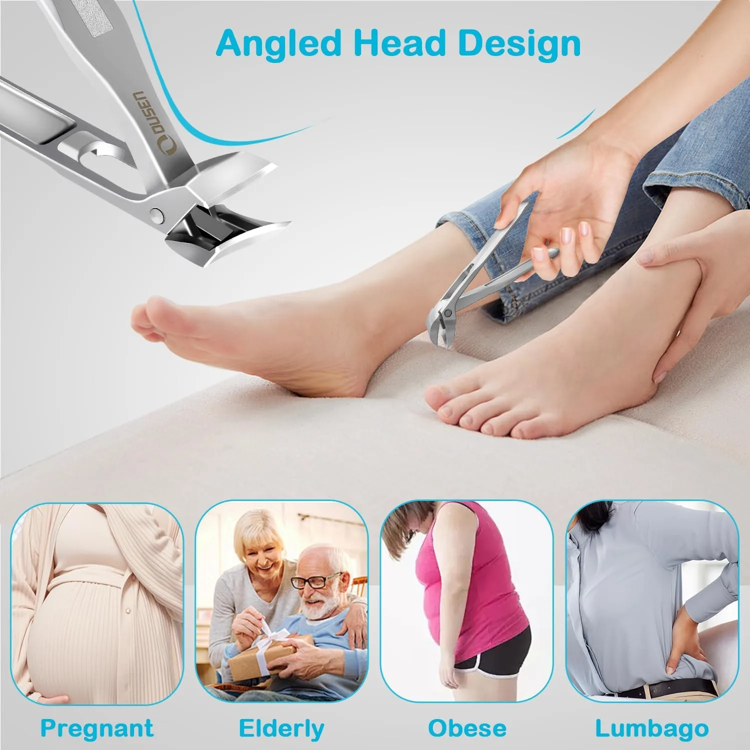 Toenail Clippers for Seniors Thick Nails, Angled Head Ingrown Toe Nail Clippers with Slanted Curved Blade, No Splash Nail Clippers for Men & Women Fingernail, Professional German Nail Cutter Wide Jaw