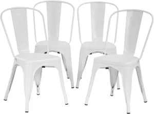 Tolix Metal Dining Chair Set of 4, 18 Inch Seat Height, Stackable, Indoor/Outdoor, Cream