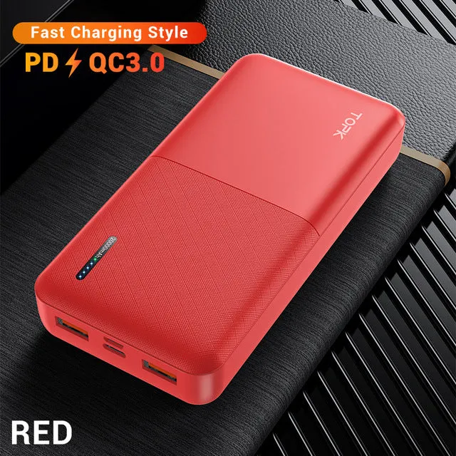TOPK Power Bank 20000mAh Portable Charger USB Type C PD 3.0 Quick Charge 3.0 Fast Charging Powerbank External Battery for Xiaomi