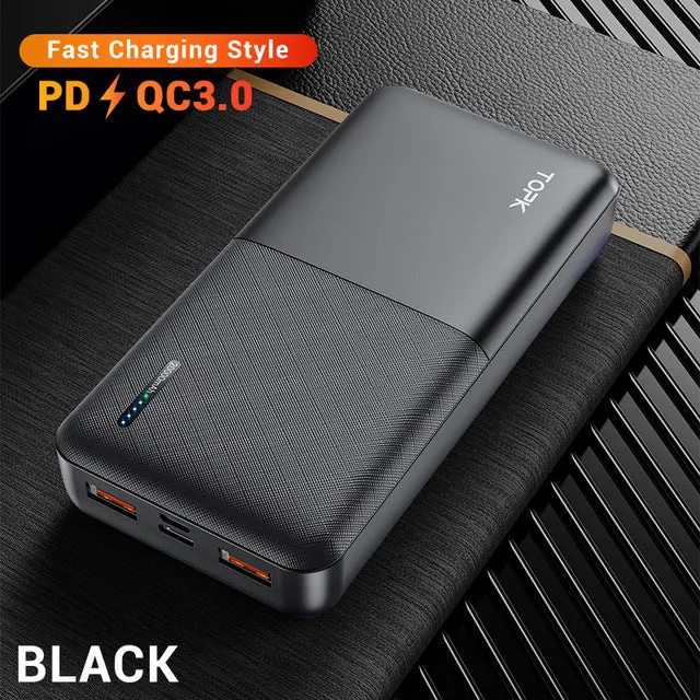 TOPK Power Bank 20000mAh Portable Charger USB Type C PD 3.0 Quick Charge 3.0 Fast Charging Powerbank External Battery for Xiaomi