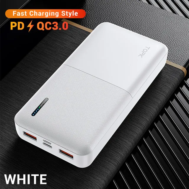 TOPK Power Bank 20000mAh Portable Charger USB Type C PD 3.0 Quick Charge 3.0 Fast Charging Powerbank External Battery for Xiaomi