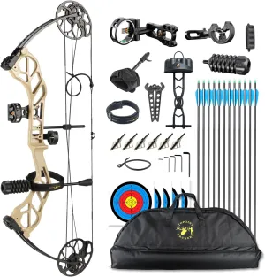 TOPOINT Starter Bow Compound Bow Archery Set Easy to Adjust No Bow Press Bow and Arrow Set for Men, Women, and Teens 19-30" Draw Length 19-70 Lbs Draw Weight Up to IBO 320 Fps, US-Made Limbs