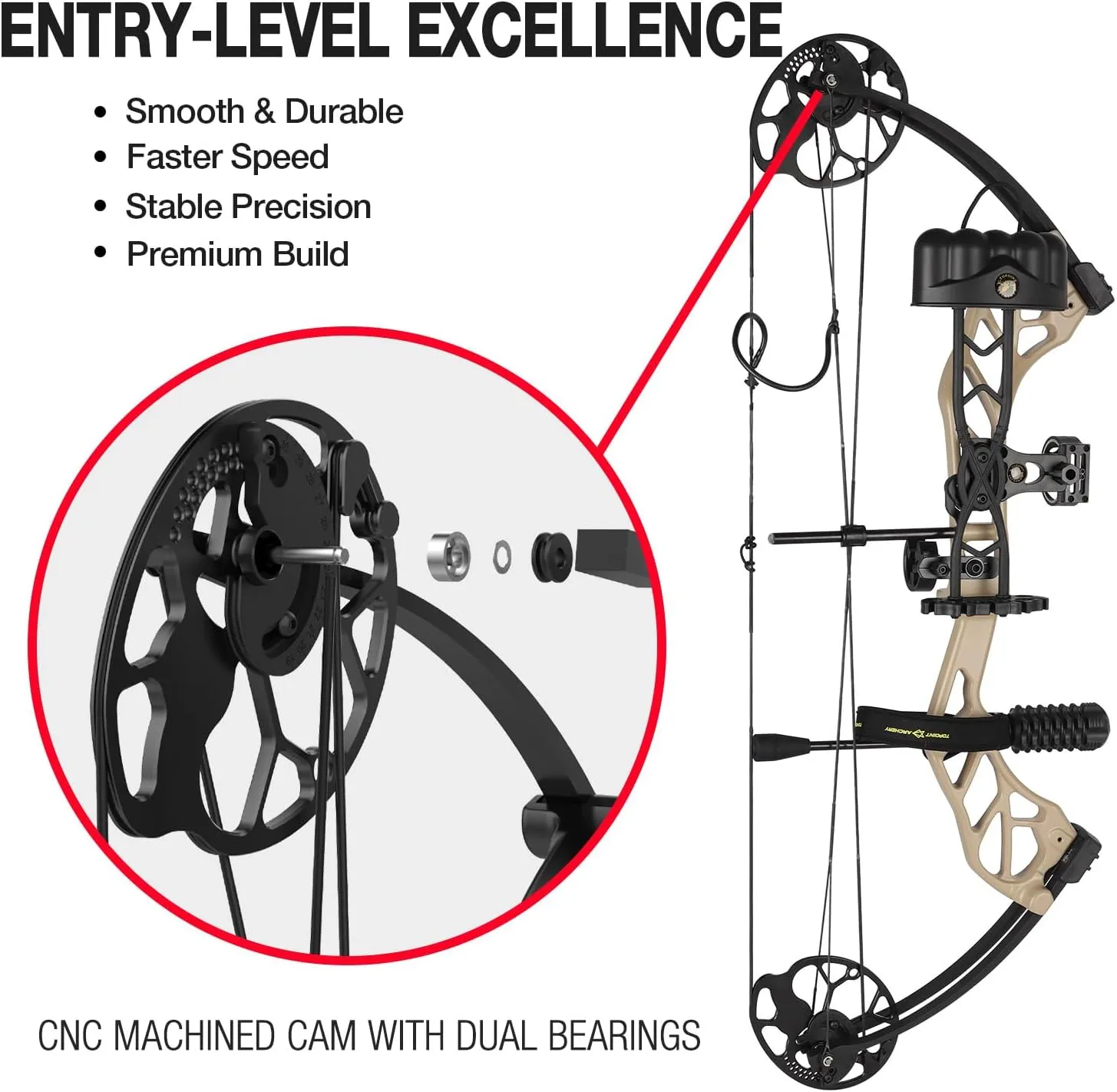 TOPOINT Starter Bow Compound Bow Archery Set Easy to Adjust No Bow Press Bow and Arrow Set for Men, Women, and Teens 19-30" Draw Length 19-70 Lbs Draw Weight Up to IBO 320 Fps, US-Made Limbs