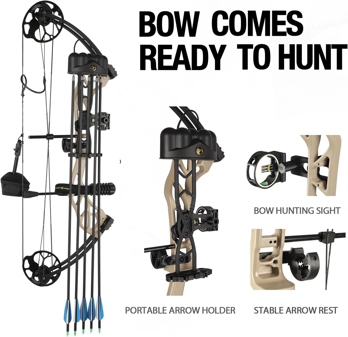 TOPOINT Starter Bow Compound Bow Archery Set Easy to Adjust No Bow Press Bow and Arrow Set for Men, Women, and Teens 19-30" Draw Length 19-70 Lbs Draw Weight Up to IBO 320 Fps, US-Made Limbs