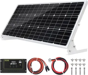 Topsolar 100W 12V Solar Panel Kit Battery Charger 100 Watt 12 Volt Off Grid System for Homes RV Boat   30A Solar Charge Controller   Solar Cables   Brackets for Mounting