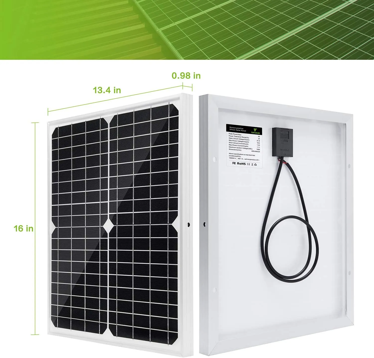 Topsolar Solar Panel Kit 20W 12V Monocrystalline with 10A Solar Charge Controller   Extension Cable with Battery Clips O-Ring Terminal for RV Marine Boat Off Grid System