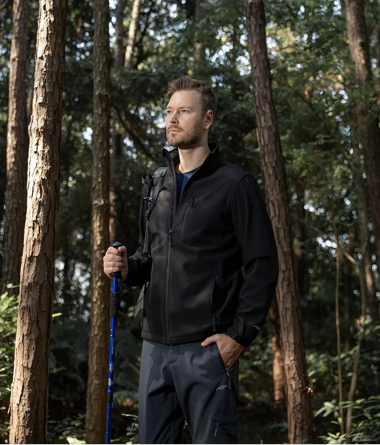 TRAILSIDE SUPPLY CO. Men's Softshell Jacket Fleece Lined Windbreaker,Lightweight Water Resistant Winter Coat