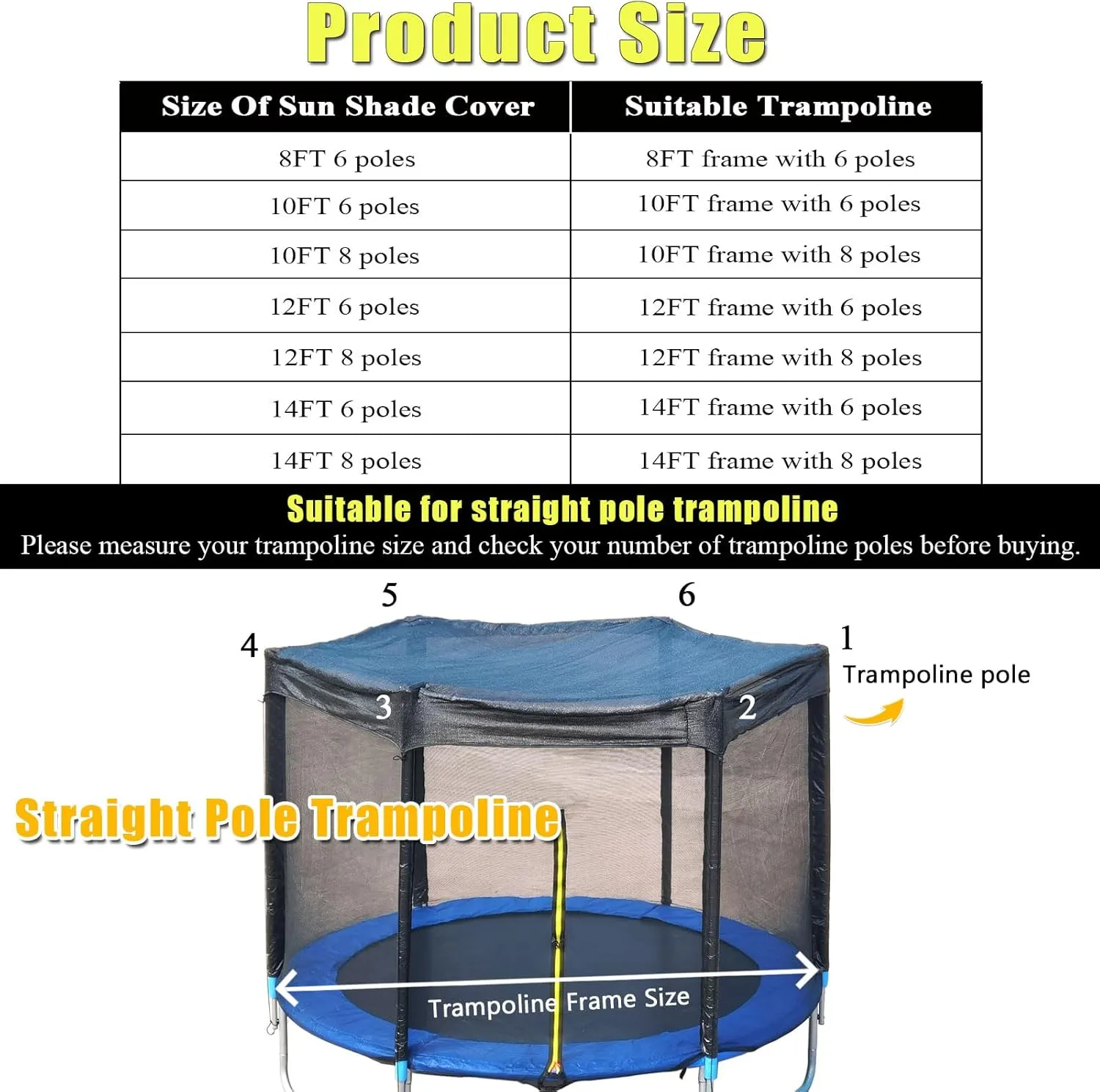 Trampoline Cover,Trampoline Shade Cover for 8ft-14ft Straight Pole Round Trampoline Outdoor Sun Protection Block Leaves,Only Trampoline Top Cover (10FT 8 poles)