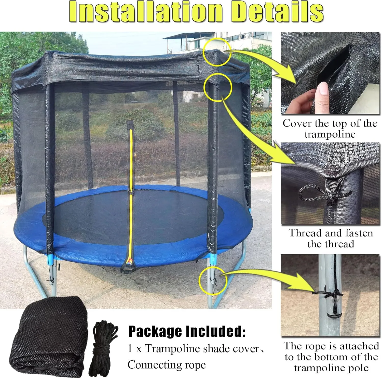 Trampoline Cover,Trampoline Shade Cover for 8ft-14ft Straight Pole Round Trampoline Outdoor Sun Protection Block Leaves,Only Trampoline Top Cover (10FT 8 poles)