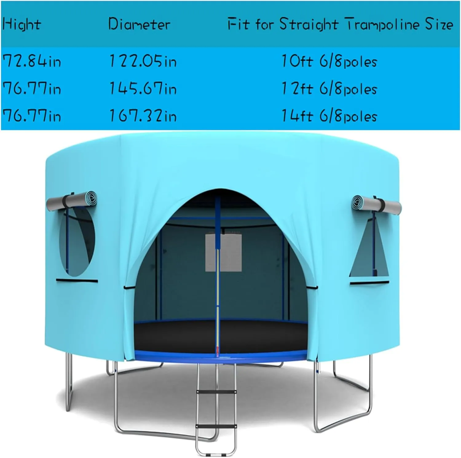 Trampoline Tent Cover 14FT 12FT 10FT Tent for Trampoline with LED Globe String Lights Trampoline Accessory for 6/8 Straight Pole Round Trampoline Blue Green -Tent Only Outdoor