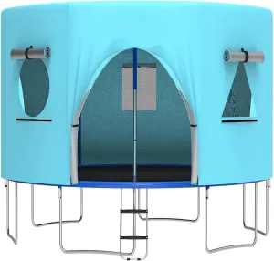 Trampoline Tent Cover 14FT 12FT 10FT Tent for Trampoline with LED Globe String Lights Trampoline Accessory for 6/8 Straight Pole Round Trampoline Blue Green -Tent Only Outdoor