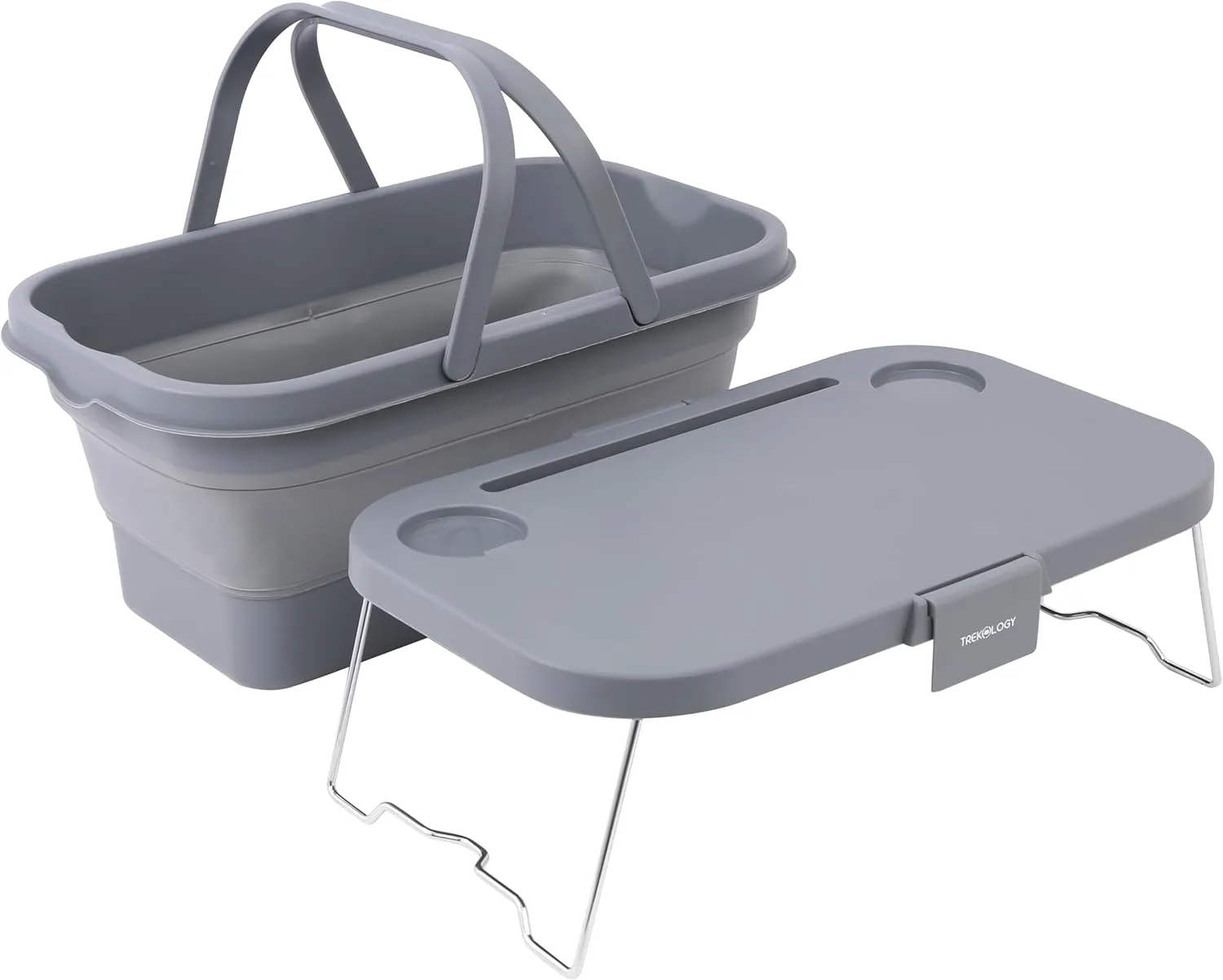 TREKOLOGY 16L Collapsible Picnic Basket with Handles & Lid as Stand Up Table - Foldable, Lightweight, Water-Proof & Leak-Proof - 3-in-1 Rectangle Bucket for Picnics, Camping, Travelling and Road Trips