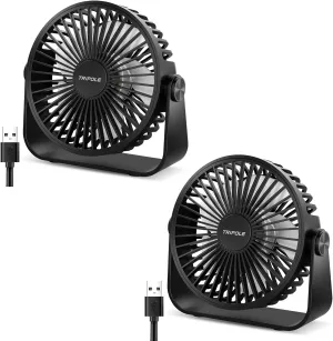 TriPole USB Desk Fan 4.5 Inches Portable Mini Fan Powerful 3 Speeds Wind Personal Desktop Fan with 360° Head Rotation for Home Office Car Indoor Outdoor 2 Pack Black