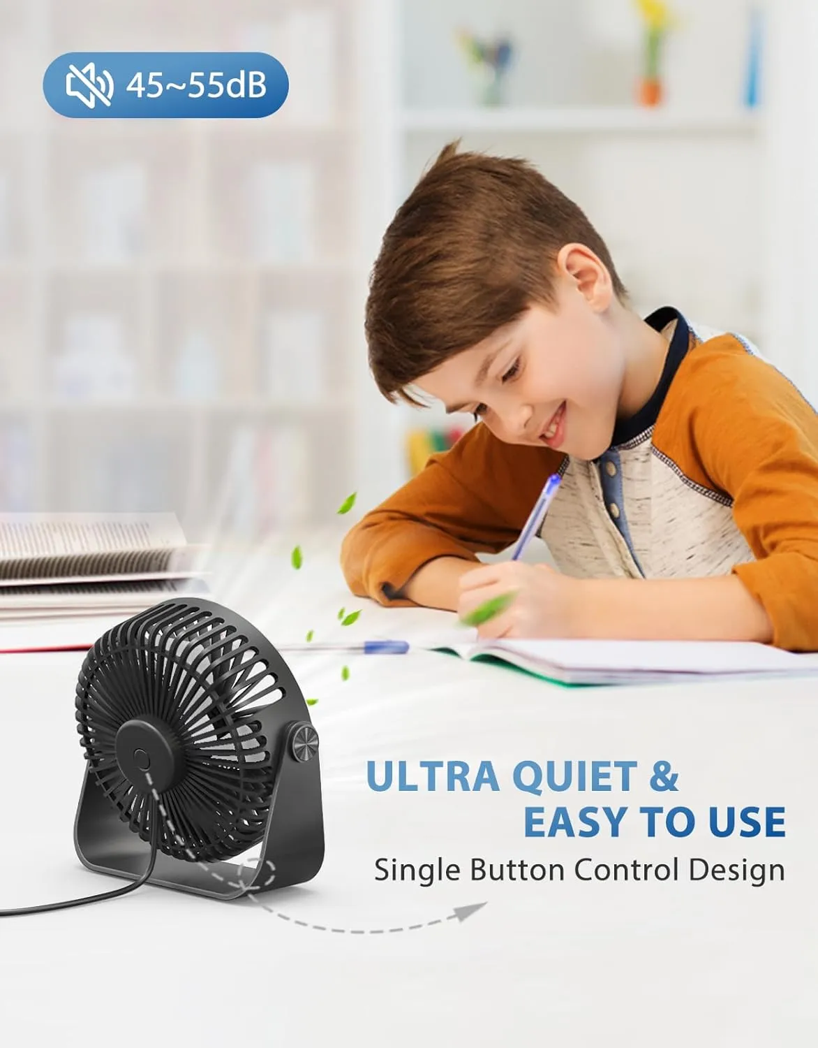 TriPole USB Desk Fan 4.5 Inches Portable Mini Fan Powerful 3 Speeds Wind Personal Desktop Fan with 360° Head Rotation for Home Office Car Indoor Outdoor 2 Pack Black