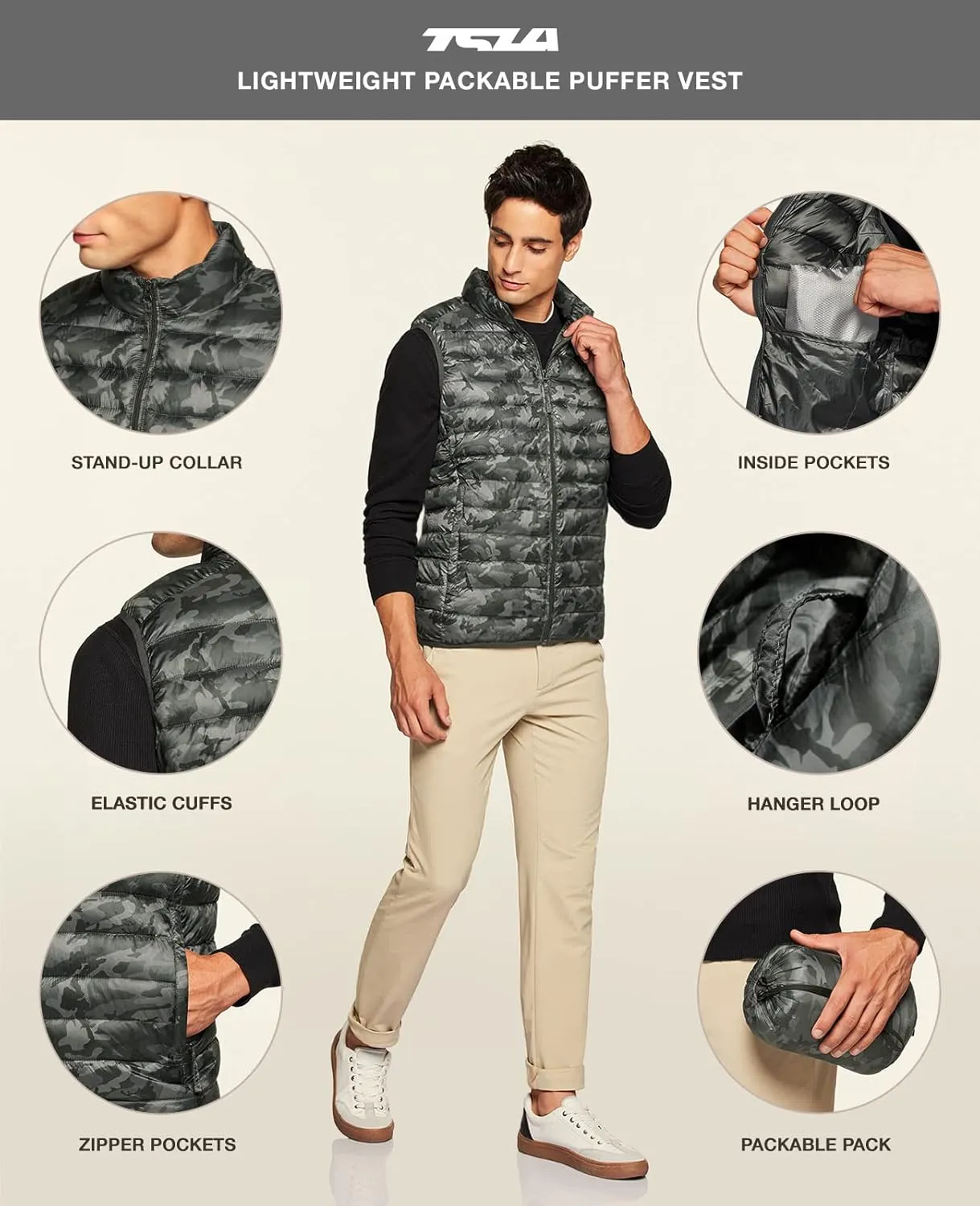 TSLA Men's Lightweight Packable Accent Puffer Vest, Water-Resistant Winter Outdoor Vests
