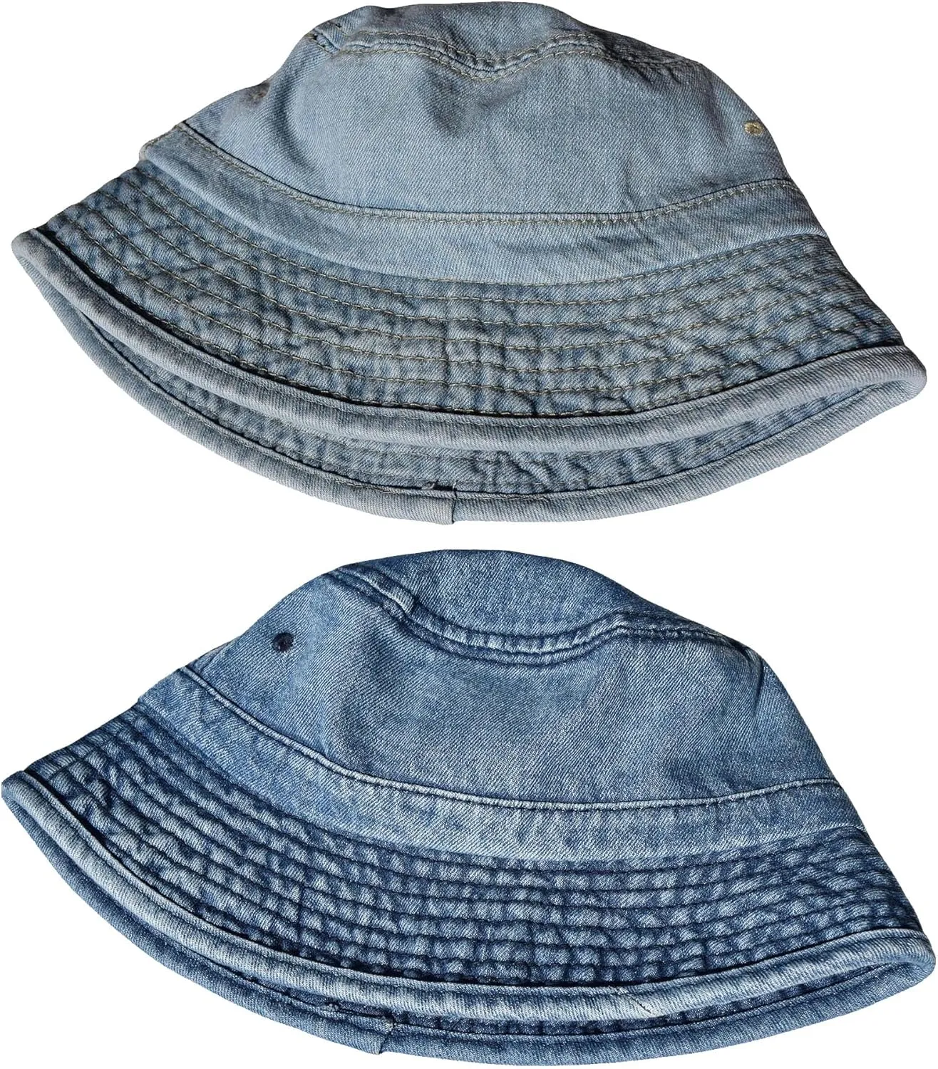 TSSGBL 2 Pack Cotton Denim Bucket Hats Vintage Washed Packable Summer Trendy Beach Travel Sun Caps for Women Men