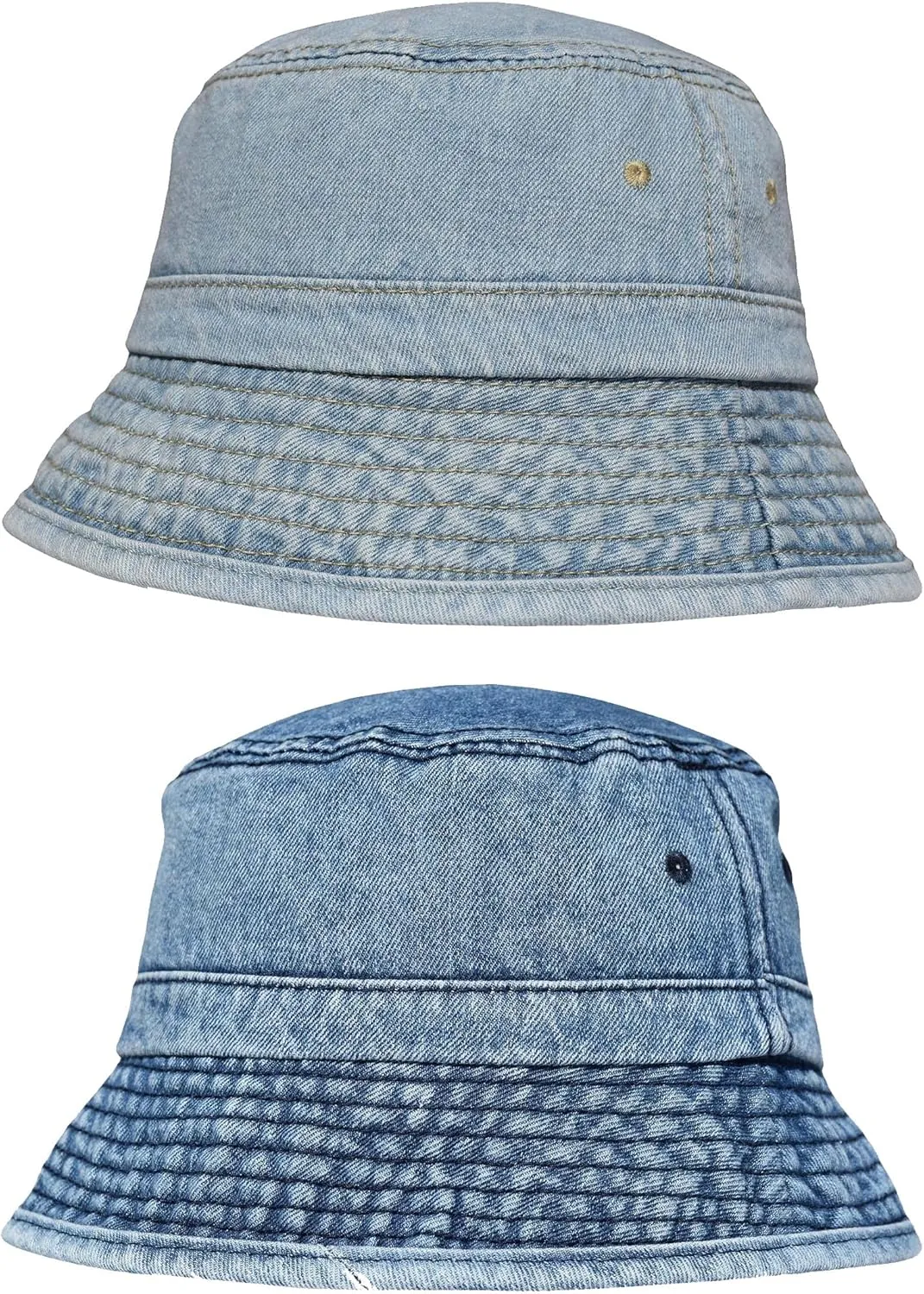TSSGBL 2 Pack Cotton Denim Bucket Hats Vintage Washed Packable Summer Trendy Beach Travel Sun Caps for Women Men