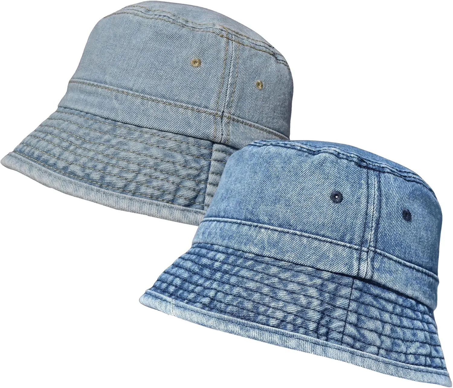 TSSGBL 2 Pack Cotton Denim Bucket Hats Vintage Washed Packable Summer Trendy Beach Travel Sun Caps for Women Men