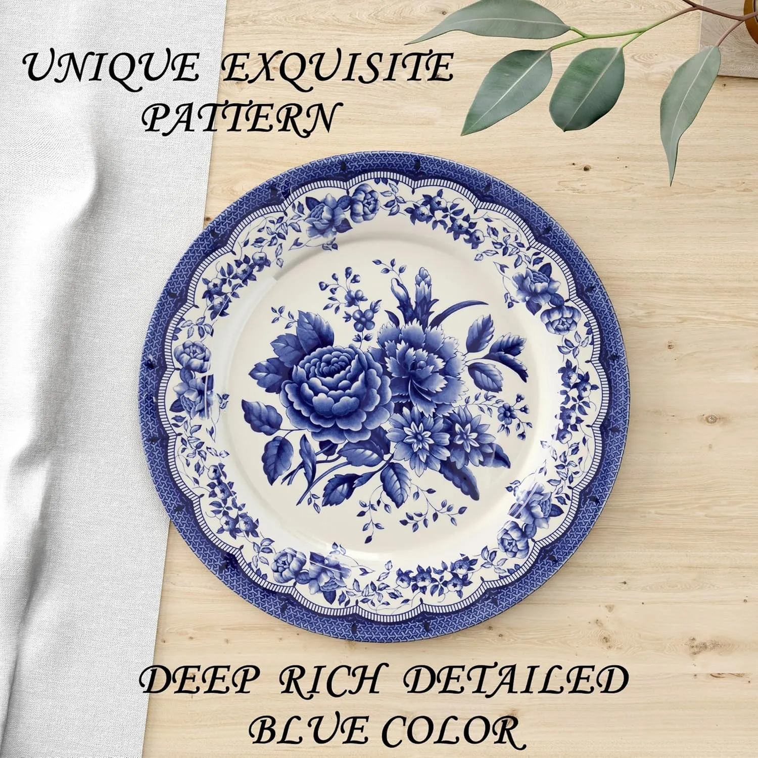 Tudor Royal 12-Piece Porcelain Round Dinnerware Set, Service for 4, Victoria Blue Design, Blue Floral, Plates Bowls Dishes, Glossy, Premium Quality Tableware, Unique Pattern