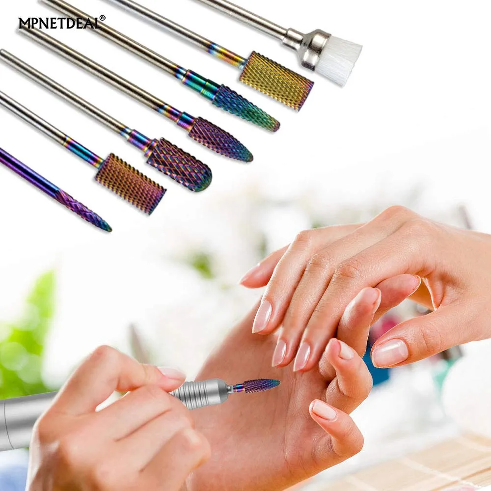 Tungsten Carbide Nail Drill Bits Set 7Pcs, Durable Less Dust, 3/32 inch for Acrylic Gel Nails Cuticle Manicure, Professional Acrylic Nail File Drill Bit